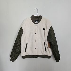 NWT Vans Two-Tone Cream Sherpa Bomber Jacket with Olive Sleeves